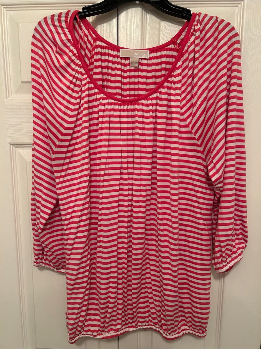Michael Kors Red and White Striped Scoop Neck Top